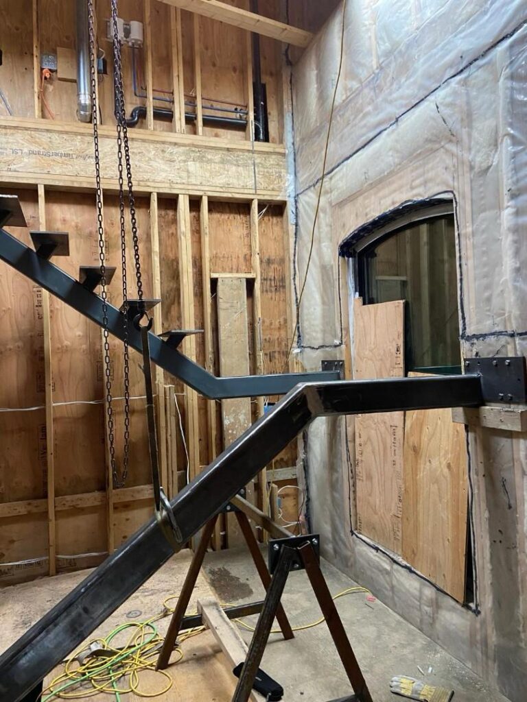 Floating Staircase Construction with Wood Treads at 29120 Maclure Rd., Abbotsford