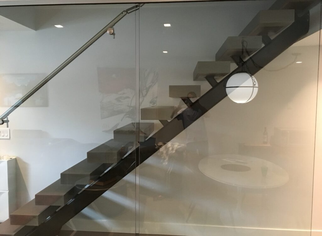 Side profile of modern steel stairs at East 2nd, North Vancouver