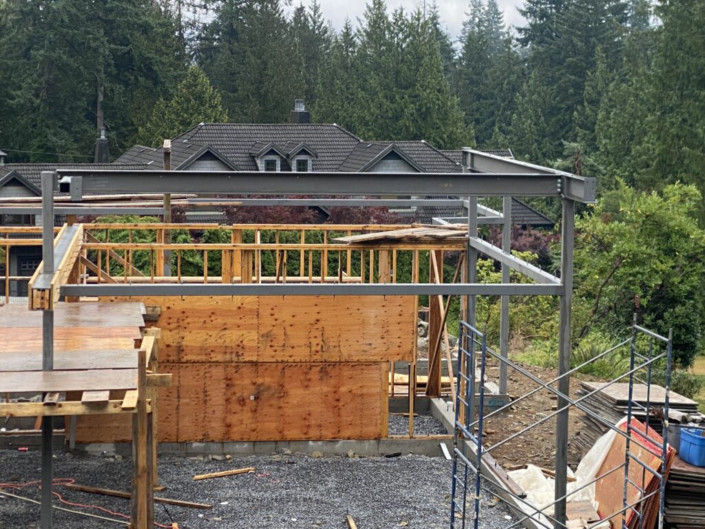 Structural steel framing for high-end house at 575 Robin Hood Road