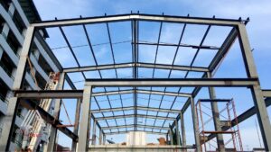 Galvanized steel canopy and railing installed at UBC Vancouver by Avangard Steel