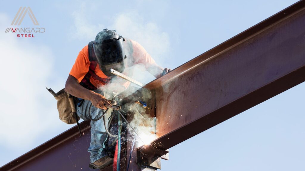 Structural steel beams and posts being installed at a Vancouver home renovation by Avangard Steel