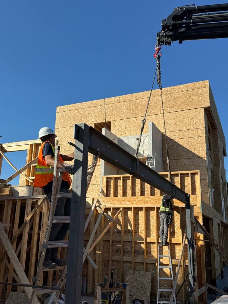 Prefabricated steel sections ready for assembly in Vancouver