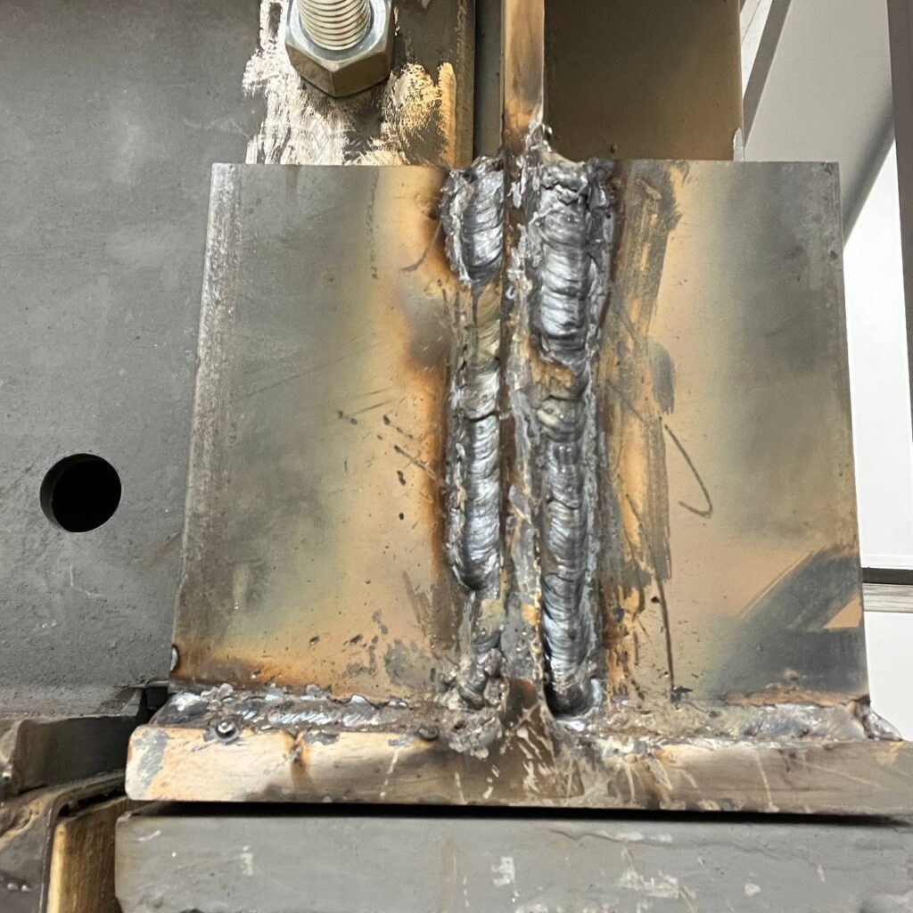 Structural steel beams and posts assembled for commercial building in Burnaby