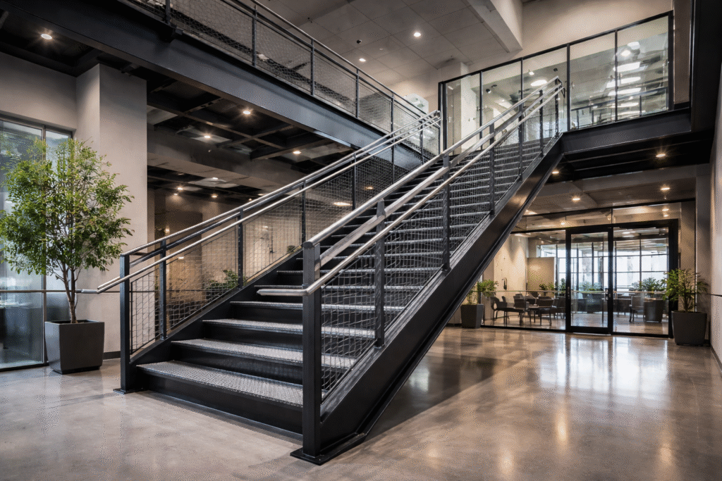 Exterior commercial steel staircase in North Vancouver - custom steel Stairs