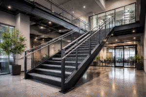 Exterior commercial steel staircase in North Vancouver - custom steel Stairs