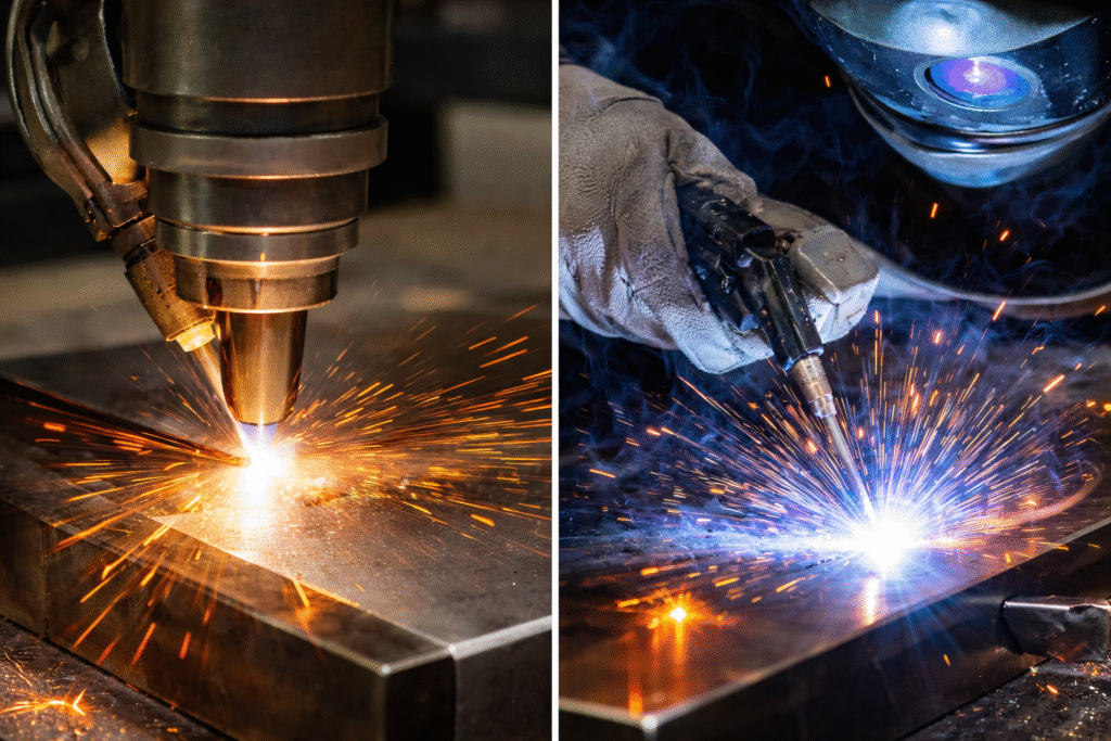 MIG welding structural steel frame for commercial construction in British Columbia