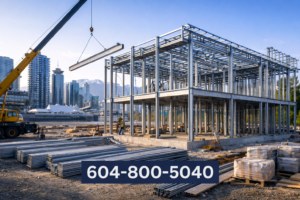 steel building construction project in Vancouver BC with structural steel frame installation