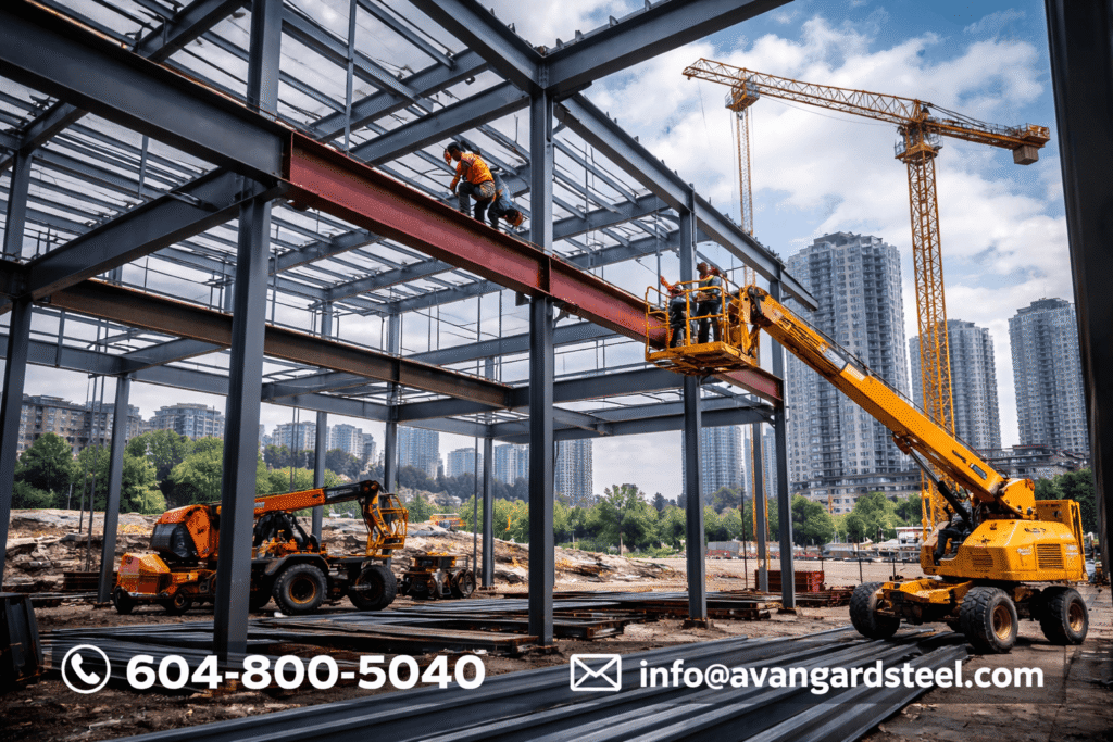 structural steel building frame installation in Coquitlam BC construction project