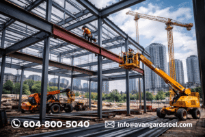 structural steel building frame installation in Coquitlam BC construction project