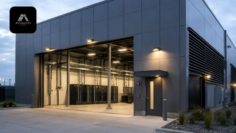 data center server room with structural steel columns and server rack infrastructure vancouver construction