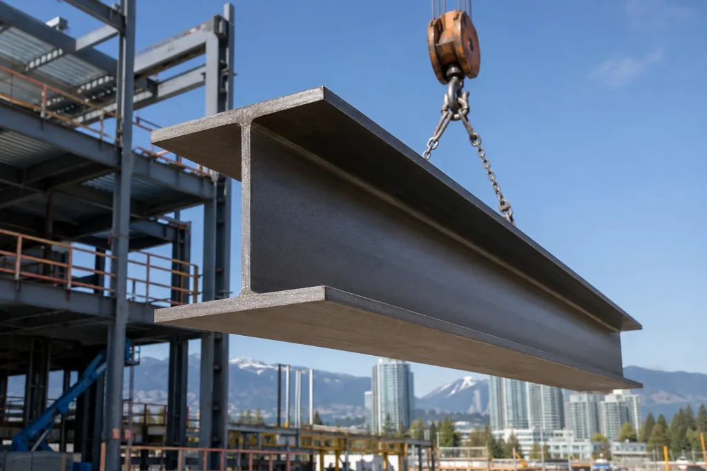 W flange steel beam used in commercial construction and structural steel projects. flange beam