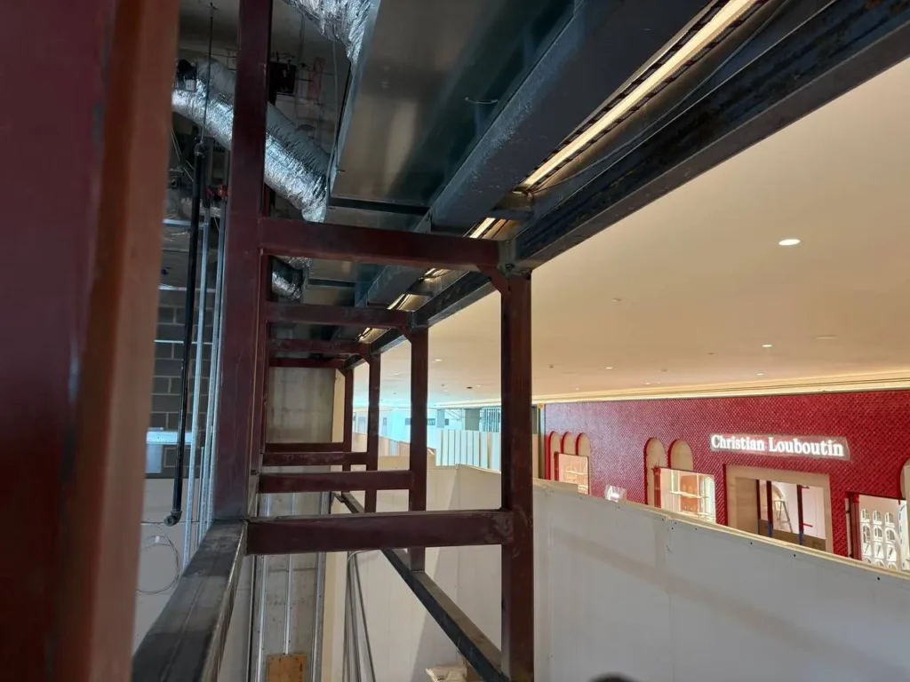 structural steel contractor installing steel framework in Vancouver retail development
