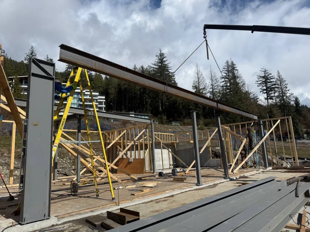 Steel columns and structural steel frame foundation installation in Vancouver