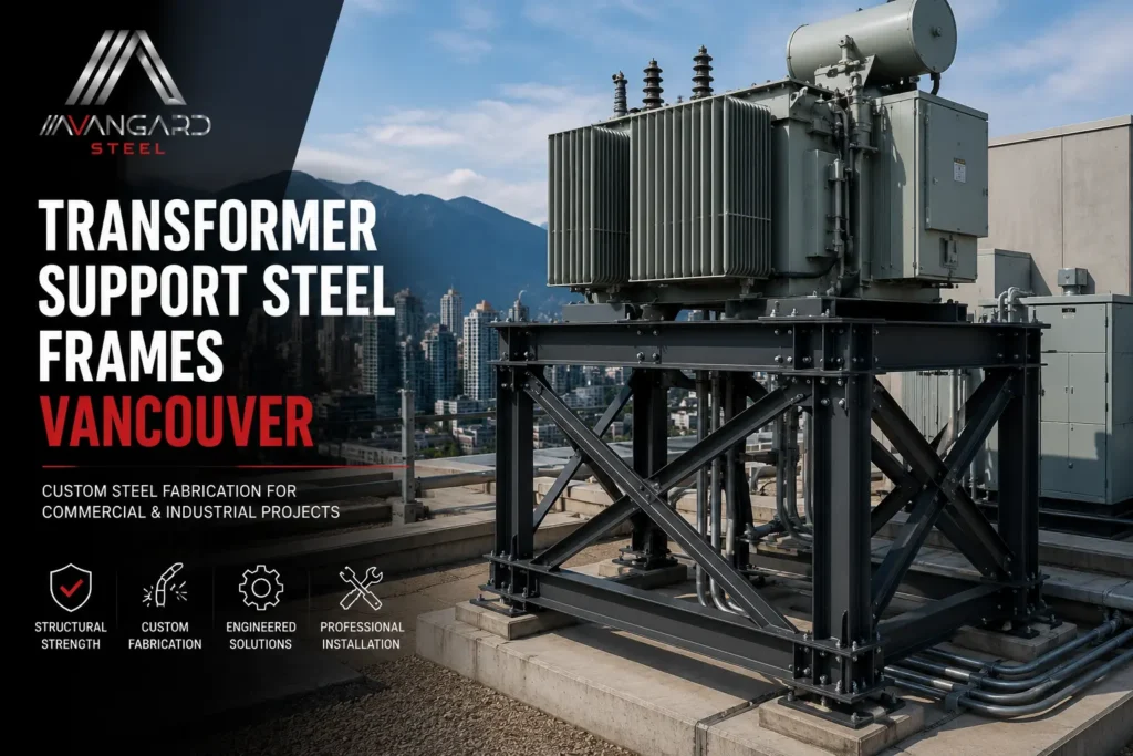 Transformer support steel frame in Vancouver for commercial and industrial electrical equipment installation