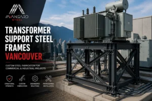 Transformer support steel frame in Vancouver for commercial and industrial electrical equipment installation